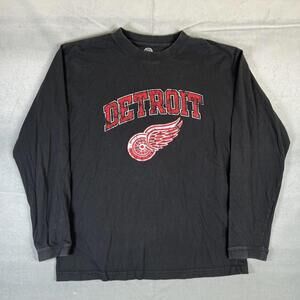 Detroit Red Wings Long Sleeve T Shirt Mens Large Black NHL Hockey Crewneck Logo